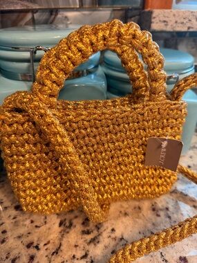 J. Crew Metallic Gold Crochet Mini Bag